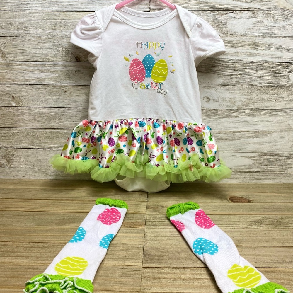 Happy Easter Costume 12-18 Month Baby Girl Outfit with Leg Warmers